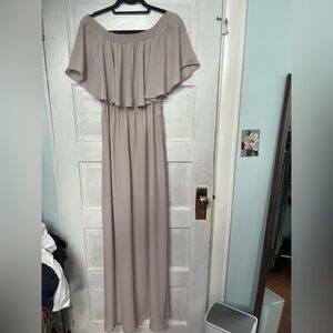 Show Me Your MuMu Off-Shoulder Taupe Maxi Dress